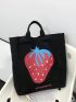 Large Capacity Tote Bag Double Handle Cute Cartoon Strawberry Print