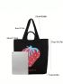 Large Capacity Tote Bag Double Handle Cute Cartoon Strawberry Print