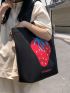 Large Capacity Tote Bag Double Handle Cute Cartoon Strawberry Print