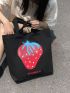 Large Capacity Tote Bag Double Handle Cute Cartoon Strawberry Print