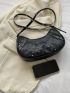 Medium Hobo Bag Crocodile Embossed Studded Decor