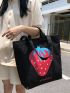 Large Capacity Tote Bag Double Handle Cute Cartoon Strawberry Print