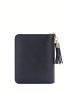 Letter Graphic Small Wallet Zipper Tassel Decor Black