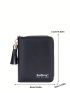 Letter Graphic Small Wallet Zipper Tassel Decor Black