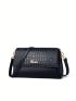 Genuine Leather Flap Square Bag Embossed Detail Letter Decor