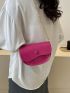 Mini Flap Saddle Bag Button Decor Neon Pink Chain