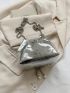 Mini Bucket Bag Crocodile Embossed Pearl Decor Metallic Funky