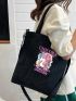 Small Shopper Bag Letter & Unicorn Graphic Preppy