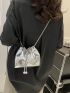 Mini Bucket Bag Crocodile Embossed Faux Pearl Decor Chain Strap