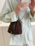 Mini Minimalist Ruched Bag Drawstring Design Brown