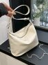 Litchi Embossed Hobo Bag Beige Button Decor For Daily