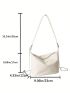 Litchi Embossed Hobo Bag Beige Button Decor For Daily