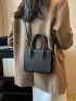 Mini Square Bag Litchi Embossed Black Double Handle For Work