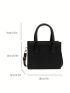 Mini Square Bag Litchi Embossed Black Double Handle For Work