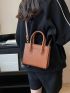 Mini Square Bag Litchi Embossed Brown Elegant For Work