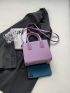 Mini Square Bag Litchi Embossed Purple Fashionable For Daily
