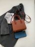 Mini Square Bag Litchi Embossed Brown Elegant For Work