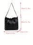 Rhinestone Decor Shoulder Tote Bag Chain PU