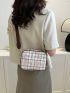 Mini Square Bag With Coin Purse Plaid Pattern Zipper PU