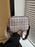 Mini Square Bag With Coin Purse Plaid Pattern Zipper PU