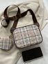 Mini Square Bag With Coin Purse Plaid Pattern Zipper PU