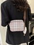 Mini Square Bag With Coin Purse Plaid Pattern Zipper PU