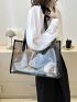 Large Beach Bag Minimalist Contrast Binding, Clear Bag