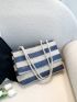 Polyester Square Bag Striped Pattern Flap Two Tone