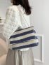 Polyester Square Bag Striped Pattern Flap Two Tone