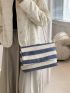 Polyester Square Bag Striped Pattern Flap Two Tone