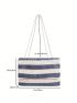 Polyester Square Bag Striped Pattern Flap Two Tone