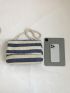 Polyester Square Bag Striped Pattern Flap Two Tone