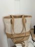 Small Straw Bag Color Block Zipper Double Handle