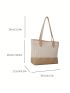 Small Straw Bag Color Block Zipper Double Handle