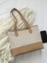 Small Straw Bag Color Block Zipper Double Handle