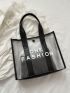 PVC Shoulder Tote Bag With Inner Pouch Letter Graphic Contrast Binding, Clear Bag