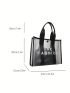 PVC Shoulder Tote Bag With Inner Pouch Letter Graphic Contrast Binding, Clear Bag