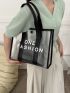 PVC Shoulder Tote Bag With Inner Pouch Letter Graphic Contrast Binding, Clear Bag