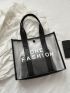 PVC Shoulder Tote Bag With Inner Pouch Letter Graphic Contrast Binding, Clear Bag