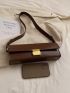 Metal Decor Baguette Bag Flap PU Brown