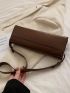 Metal Decor Baguette Bag Flap PU Brown