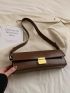 Metal Decor Baguette Bag Flap PU Brown