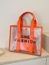 PVC Shoulder Tote Bag With Inner Pouch Letter Graphic Contrast Binding, Clear Bag