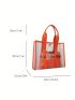 PVC Shoulder Tote Bag With Inner Pouch Letter Graphic Contrast Binding, Clear Bag