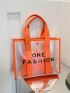 PVC Shoulder Tote Bag With Inner Pouch Letter Graphic Contrast Binding, Clear Bag