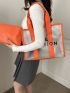 PVC Shoulder Tote Bag With Inner Pouch Letter Graphic Contrast Binding, Clear Bag