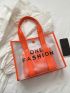 PVC Shoulder Tote Bag With Inner Pouch Letter Graphic Contrast Binding, Clear Bag