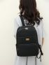 Polyamide Classic Backpack Metal Decor Zip Front Adjustable Strap Side Pocket Medium