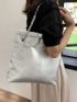 PU Shoulder Tote Bag Drawstring Design Chain Silver