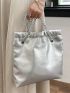 PU Shoulder Tote Bag Drawstring Design Chain Silver